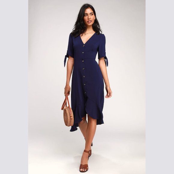 Lulus Dresses & Skirts - Lulus Gemma Navy Blue Botton Front Midi Dress